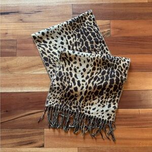 Leopard Print Scarf with Fringe